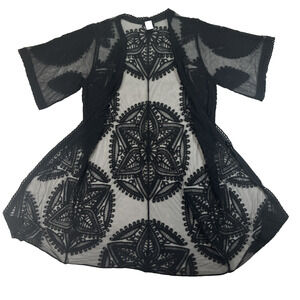 Whimsygoth Long Lace Mesh Duster Whitchy Black Cardigan Size L-XL Oversized